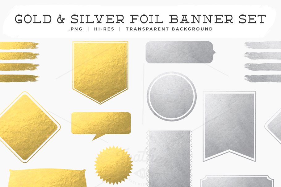 金银箔PNG横幅背景素材  Gold & Silver Foil PNG Banners插图