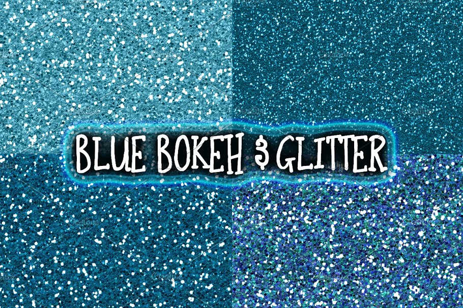 闪光青蓝色调数字背景 Blue Glitter & Bokeh Backgrounds插图1