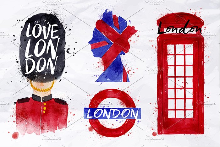 伦敦特征手绘插画素材 London Set插图(1)
