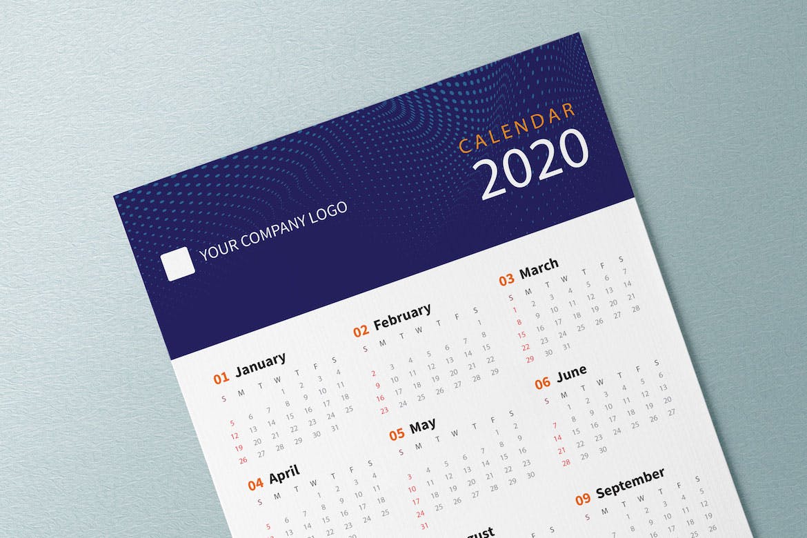 等距圆点波浪几何图形2020创意日历年历设计模板 Creative Calendar Pro 2020插图(3)