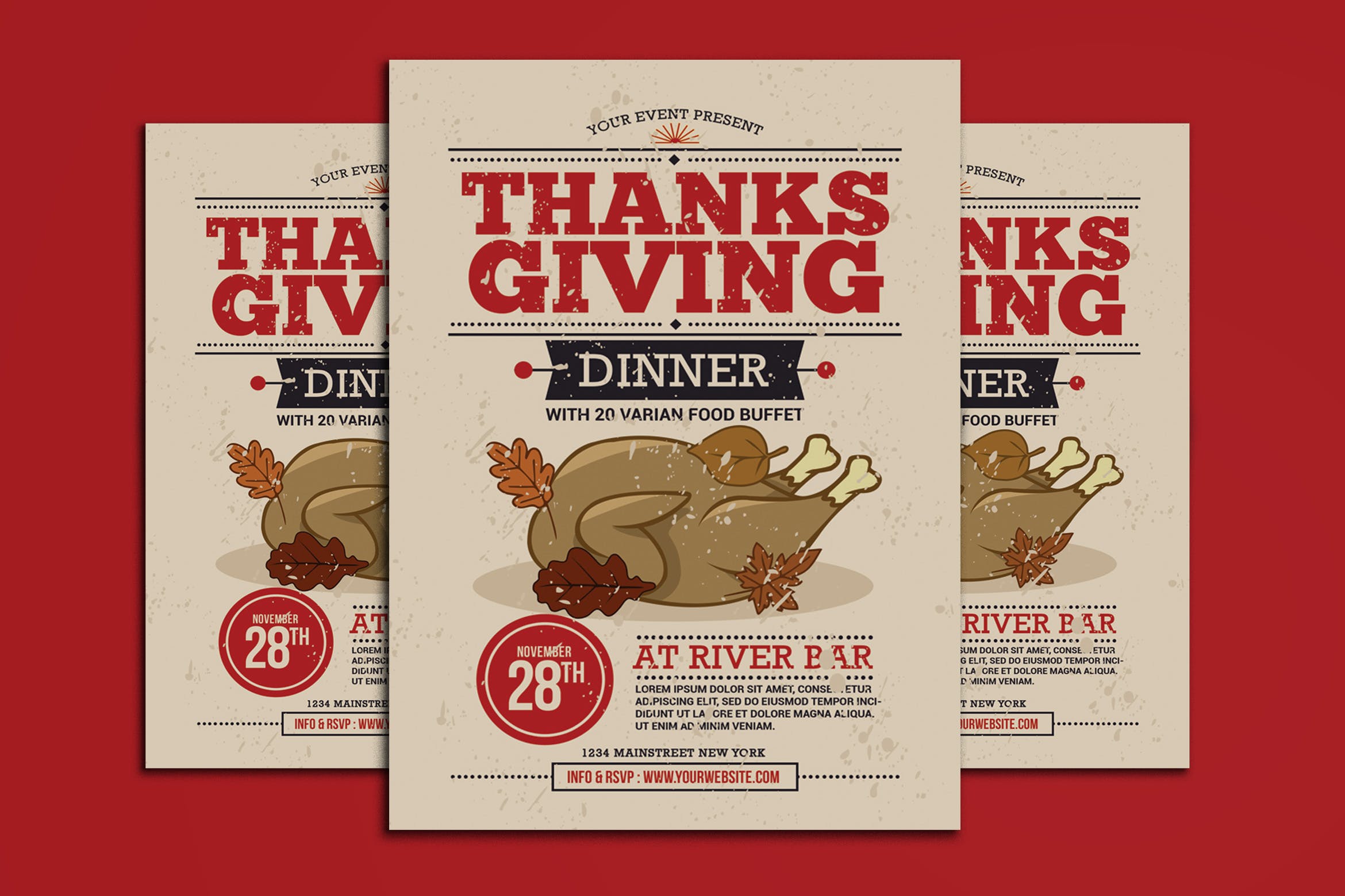 感恩节餐厅晚宴预约活动海报传单设计模板 Thanksgiving Dinner Flyer插图