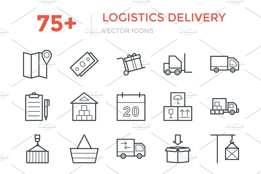 75+物流配送运输业快递矢量图标 75+ Logistics Delivery Vector Icons插图