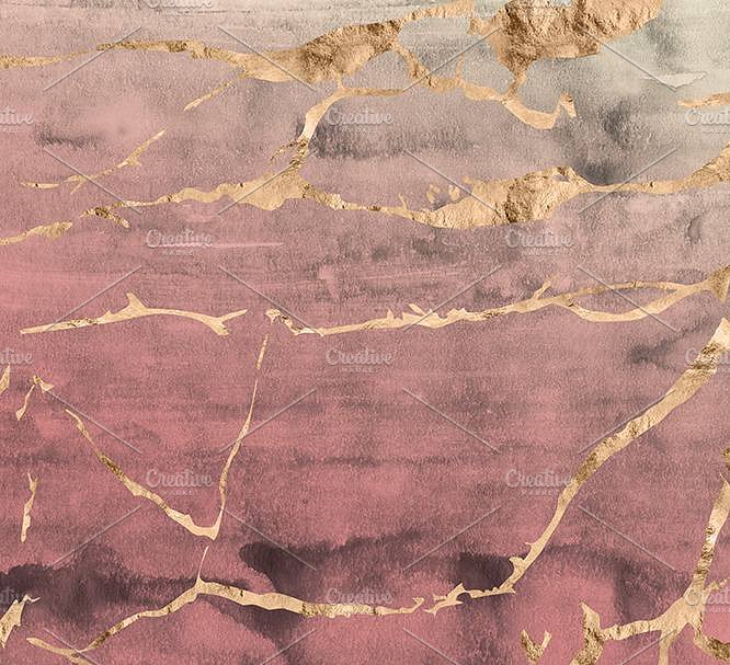 自然玫瑰石英粉色调大理石纹理 Blush Sunsets Rose Gold & Watercolor插图1