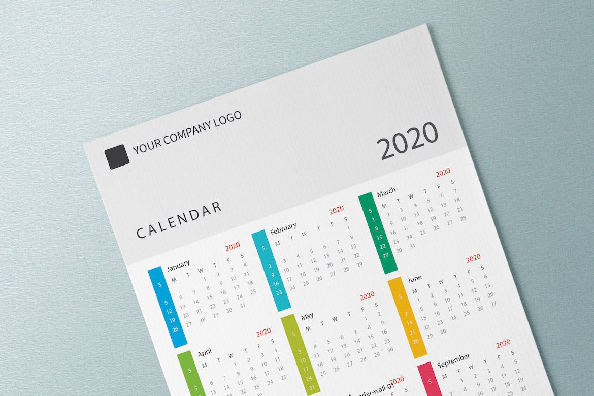 简约彩色2020日历年历设计模板 Creative Calendar Pro 2020插图(3)
