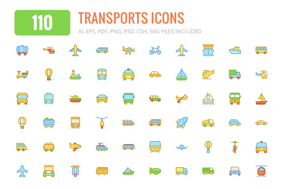 110个交通运输彩色图标和线条图标  110 Transports Colored & Line Icons插图