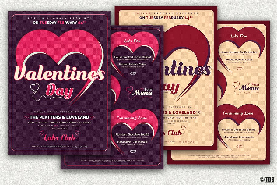 情人节专题菜单+传单PSD模板合集V9 Valentines Day Flyer + Menu PSD V9插图1