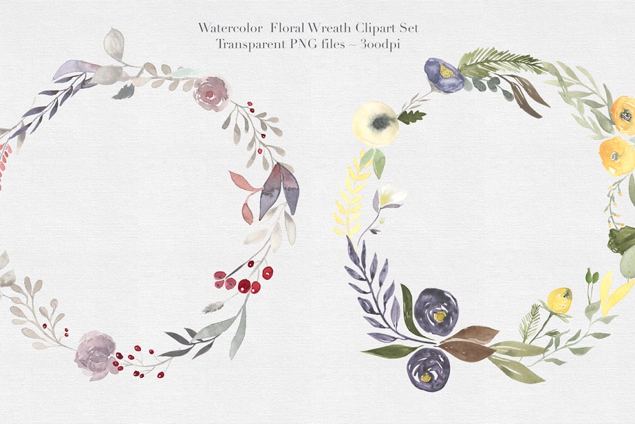 水彩花环插画集 Watercolor Floral Wreaths Vol.1插图2