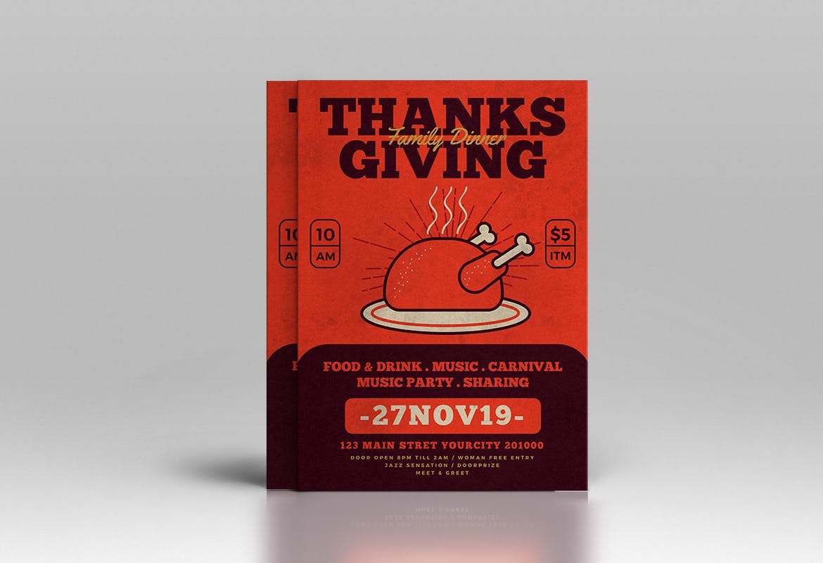 感恩节火鸡盛宴美食海报设计模板 Thanksgiving Flyer插图(2)