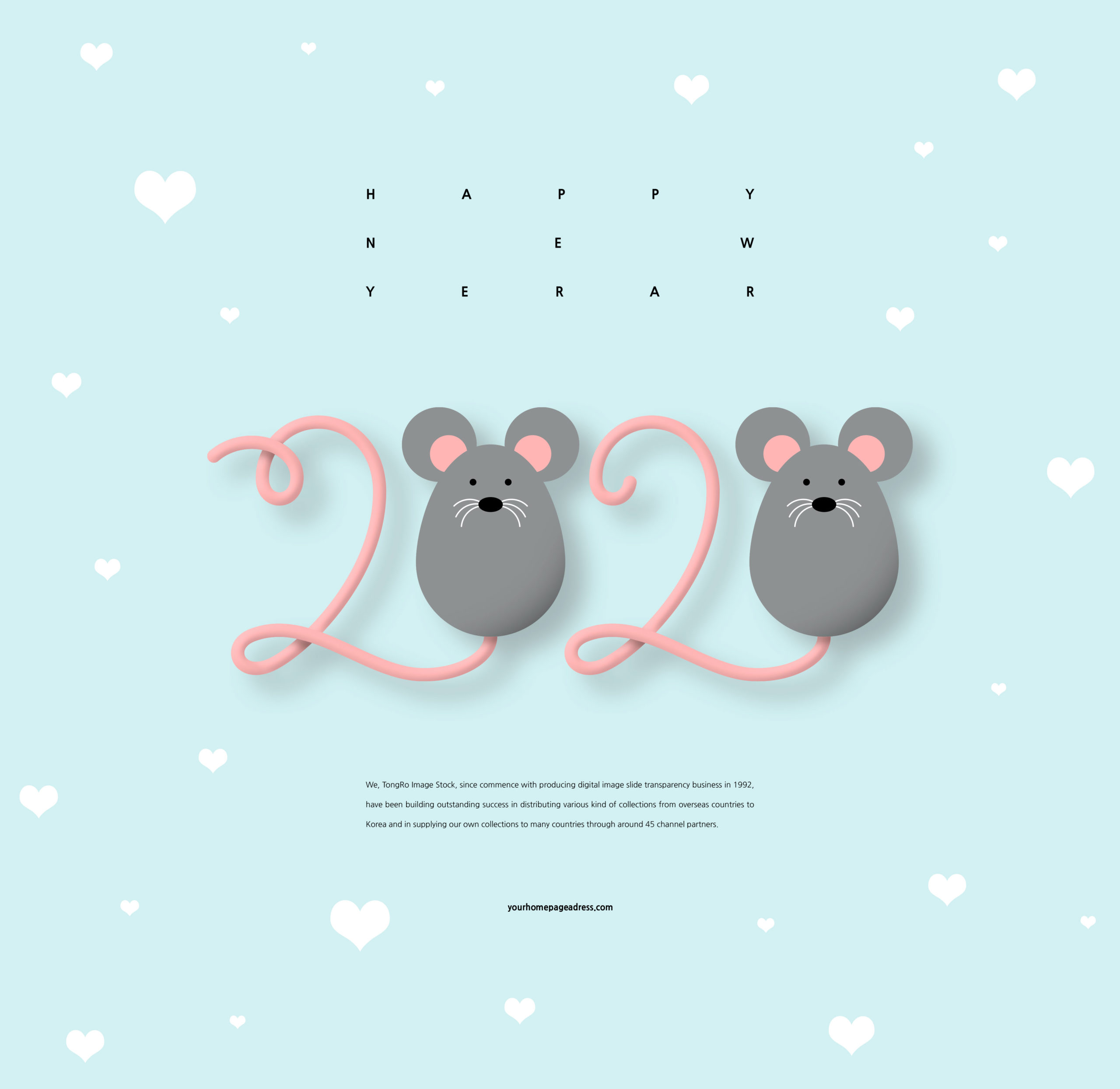 创意可爱的2020鼠年新年快乐祝语方形海报模板套装插图(1)