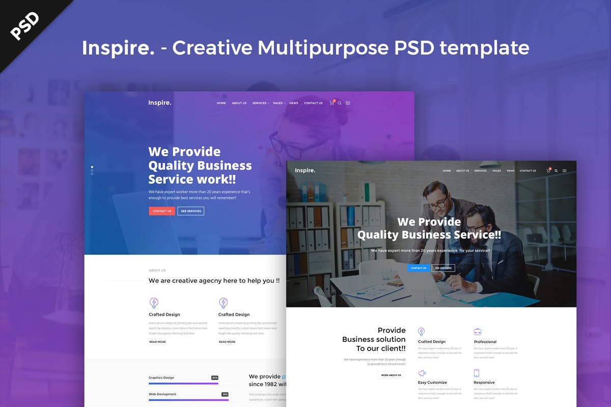 创意多用途企业官网设计PSD模板 Inspire. – Creative Multipurpose PSD template插图