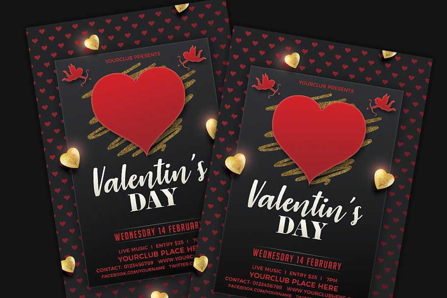 情人节活动派对传单模板  Valentines Day Party Flyer Template插图(1)