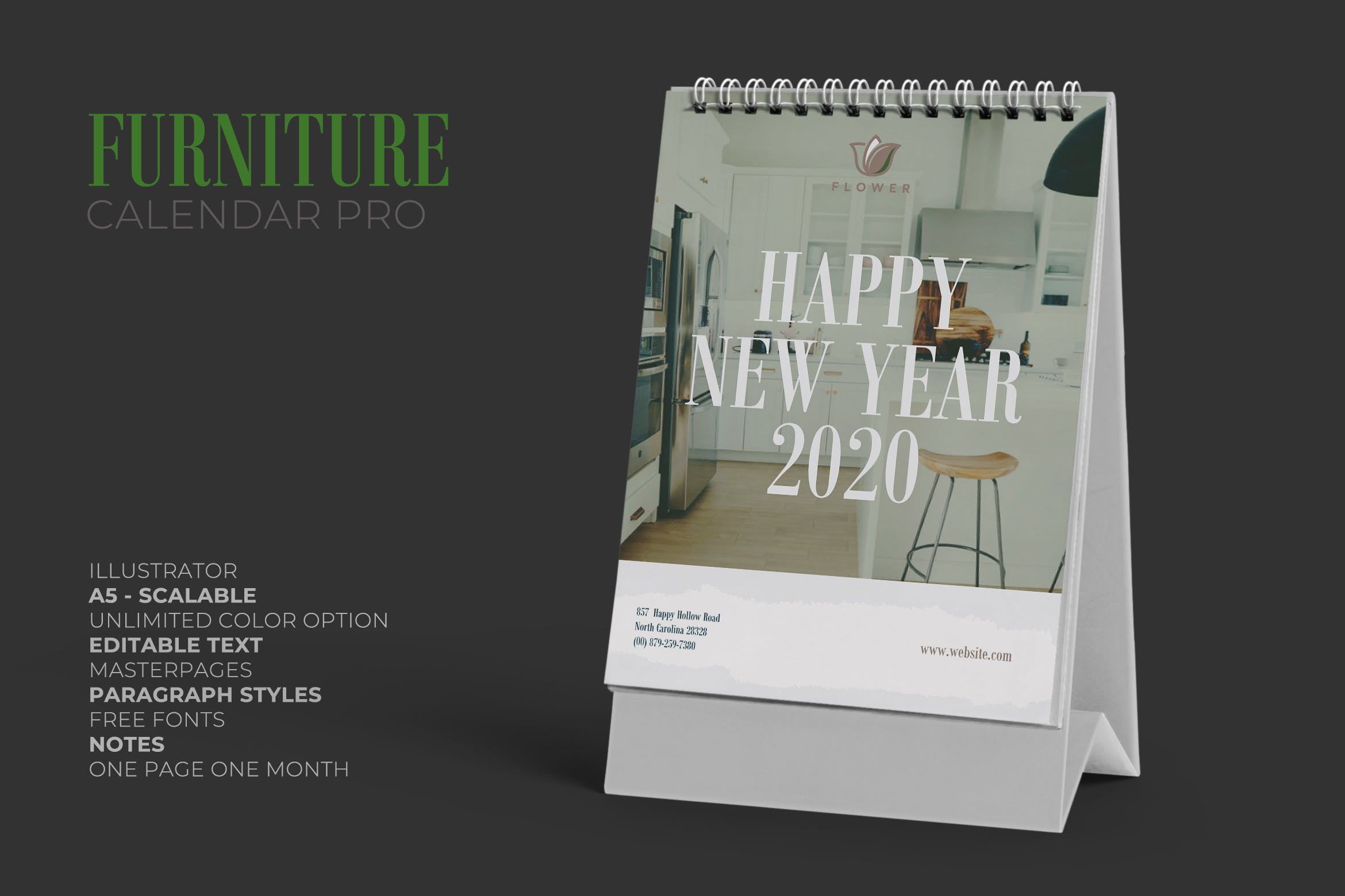 家具/室内装饰设计主题2020年活页台历日历模板 2020 Furniture / Interior Calendar Pro插图