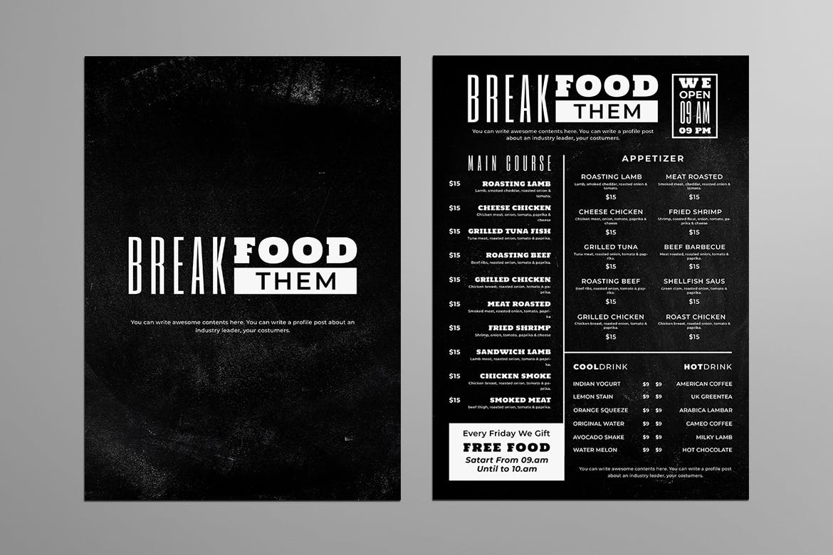 黑板粉笔画排版风格西餐厅/咖啡店菜单设计模板v13 Blackboard Food Menu. 13插图2