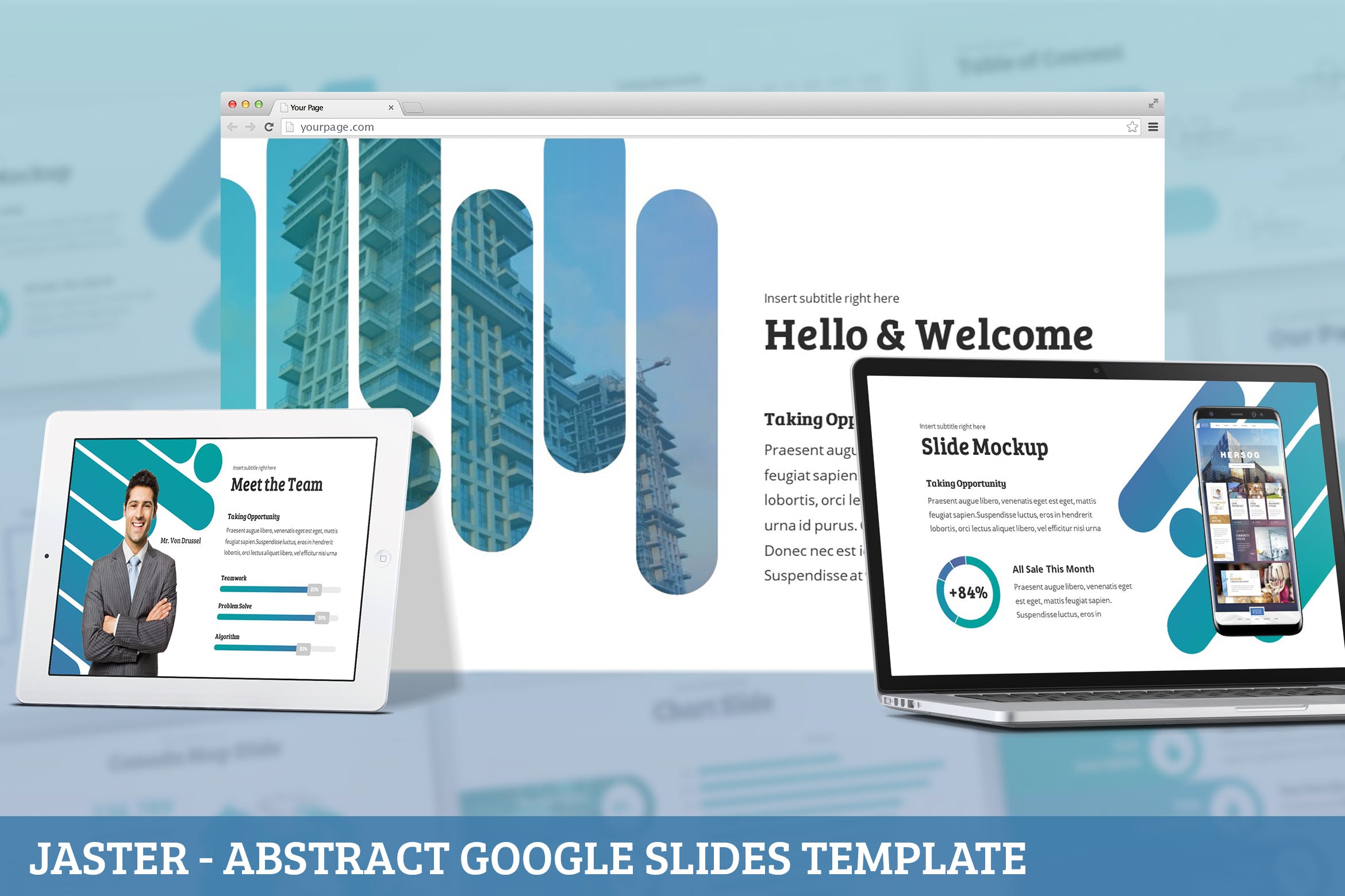 抽象几何渐变色彩主题谷歌幻灯片模板 Jaster – Abstract Google Slides Template插图