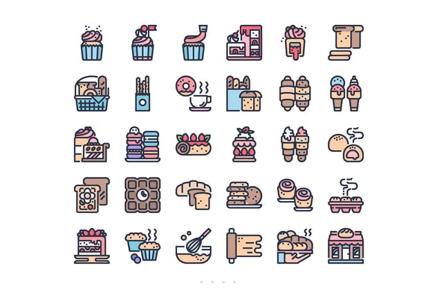 30枚面包店蛋糕矢量图标合集 30 Bakery Icon Set插图1