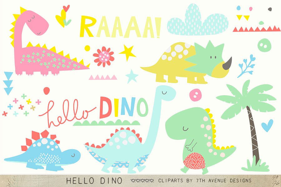 卡通恐龙剪贴画 Hello Dino Cliparts插图