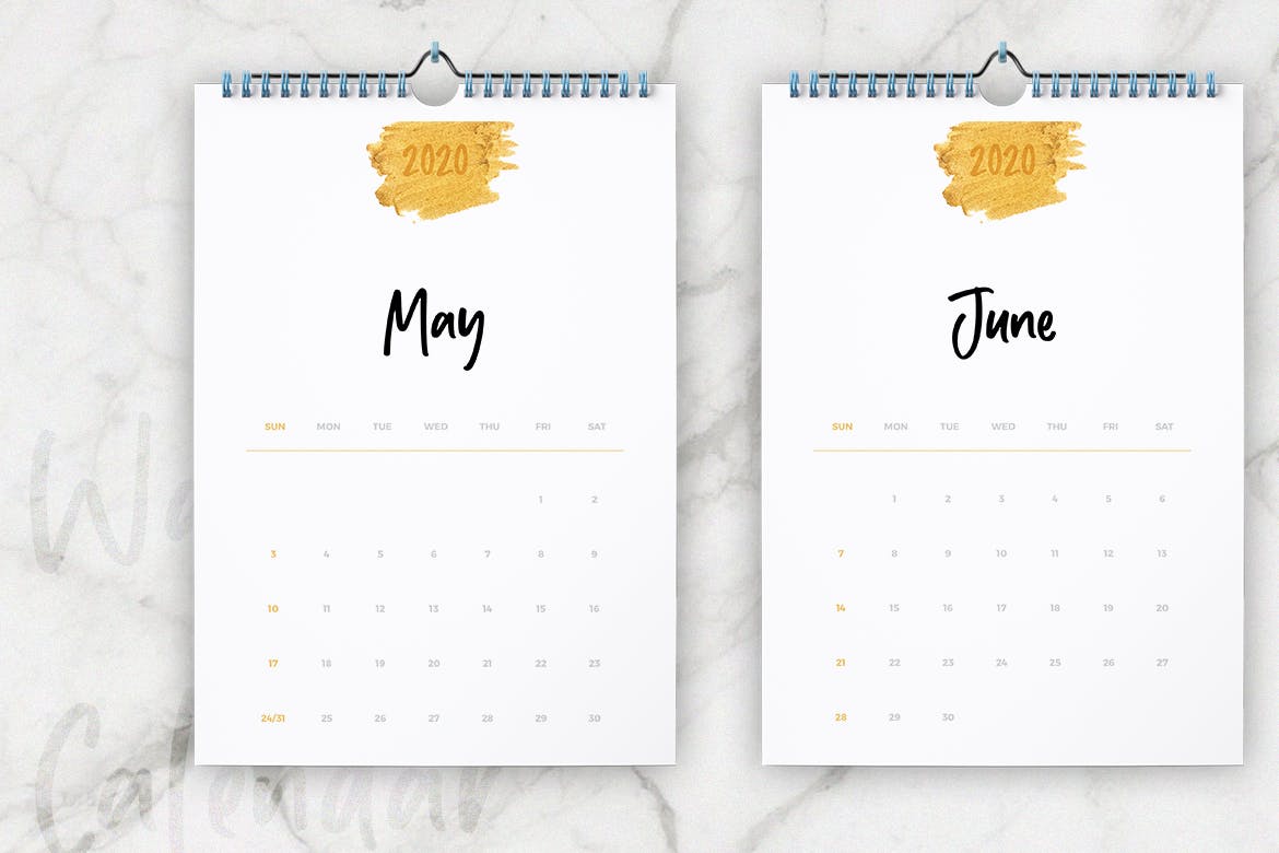 2020年超简约版式活页翻页日历设计模板 Wall Calendar 2020 Layout插图(3)