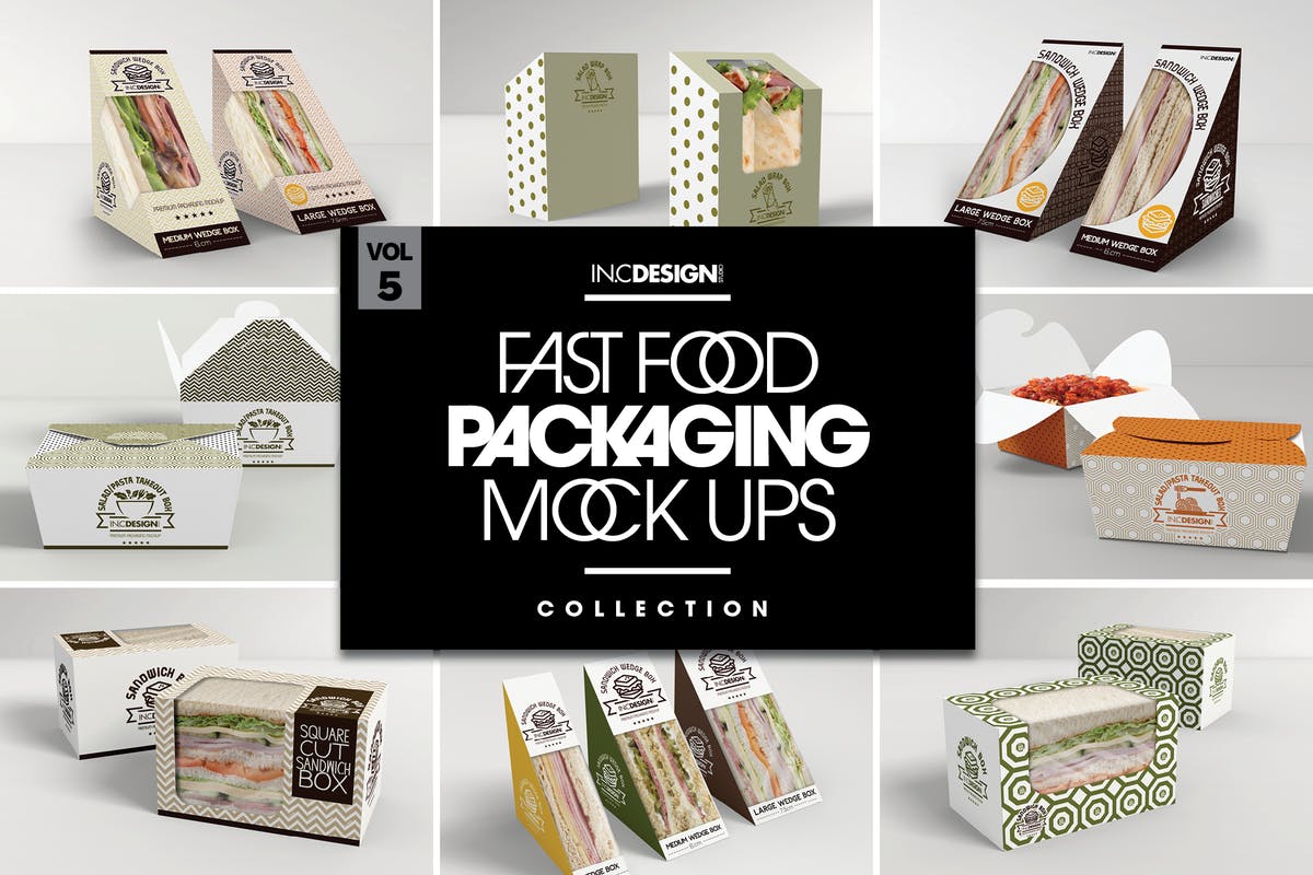 快餐食品包装样机v5 Fast Food Boxes Vol.5: Take Out Packaging Mockups插图
