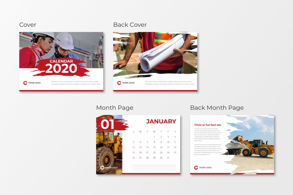 2020年建筑基建企业定制活页日历设计模板 Calendar 2020插图1