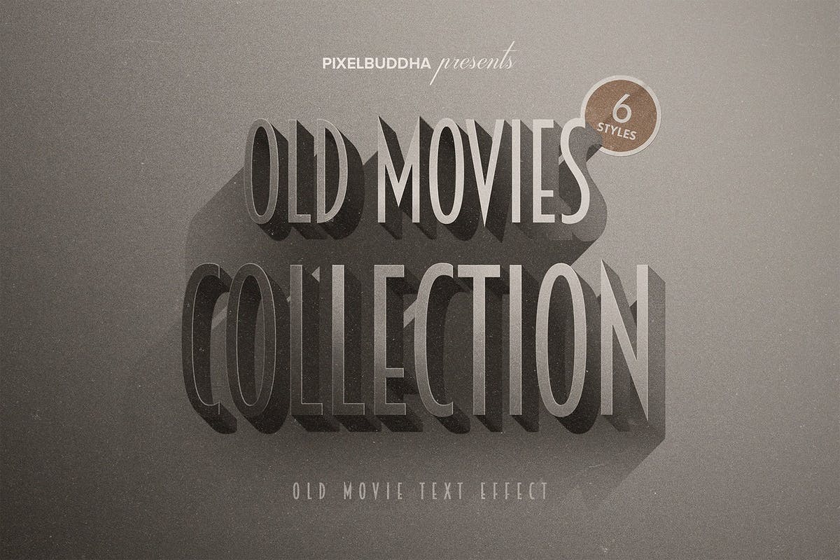 老电影3D立体字体特效PS图层样式 Old Movie Titles Collection插图