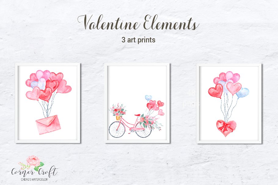 手绘水彩情人节元素剪贴画 Watercolor Valentine Elements插图(4)