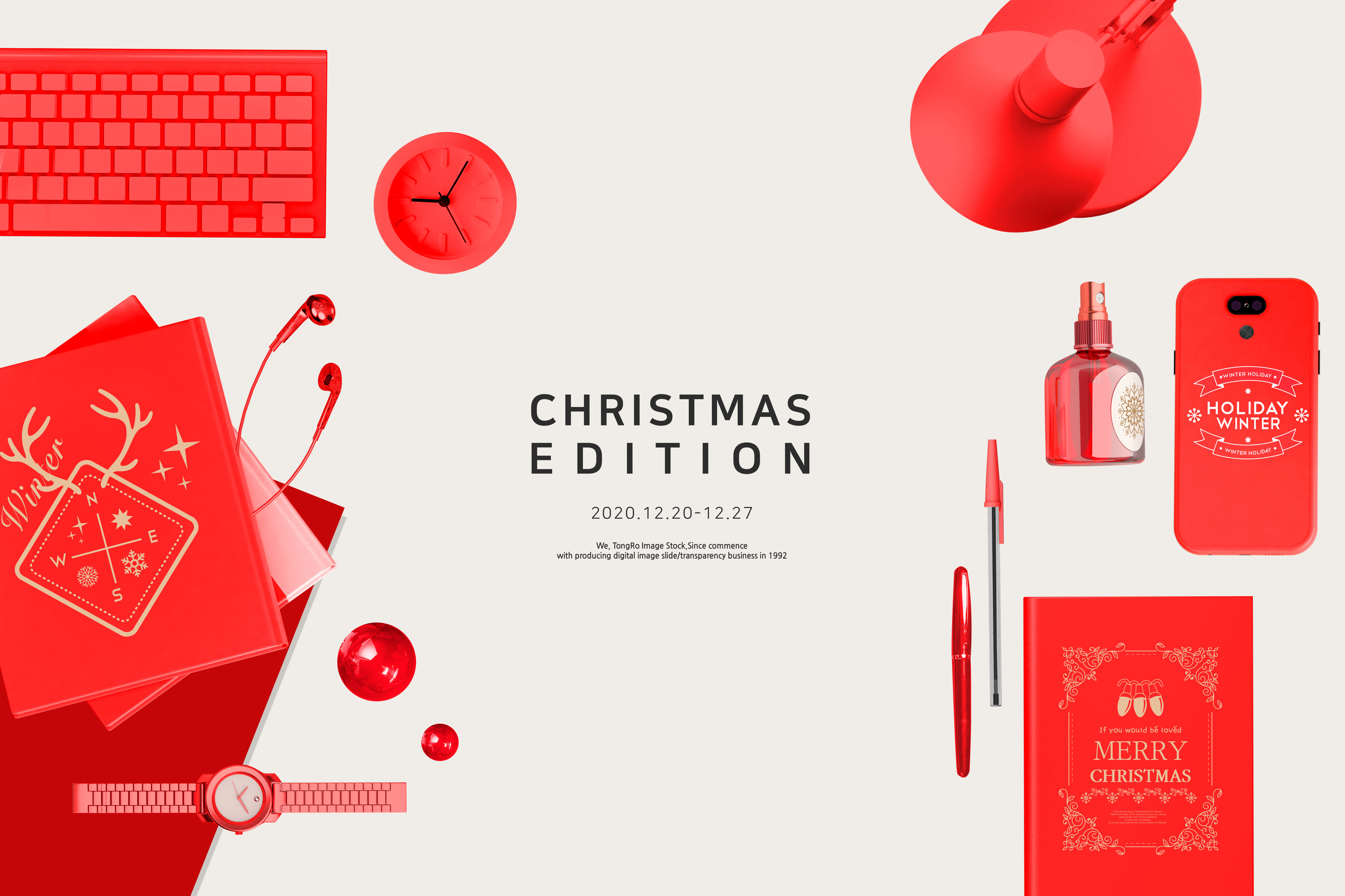 大红色电子产品&办公文具圣诞主题多用途psd素材插图