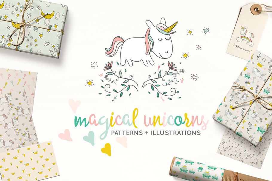 神奇独角兽魔法图案系列素材 Fairytale Unicorn Patterns插图