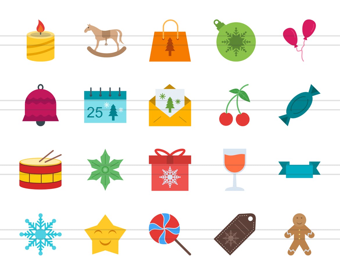 40枚圣诞节主题扁平设计风格多彩图标 40 Christmas Flat Multicolor Icons插图(1)