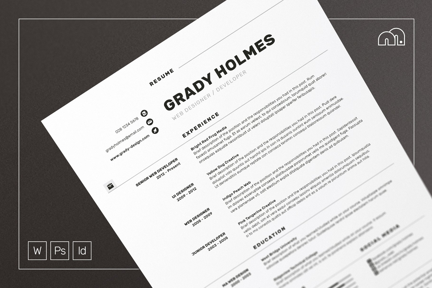 两列式简约专业简历模板 Grady – Resume/CV插图2