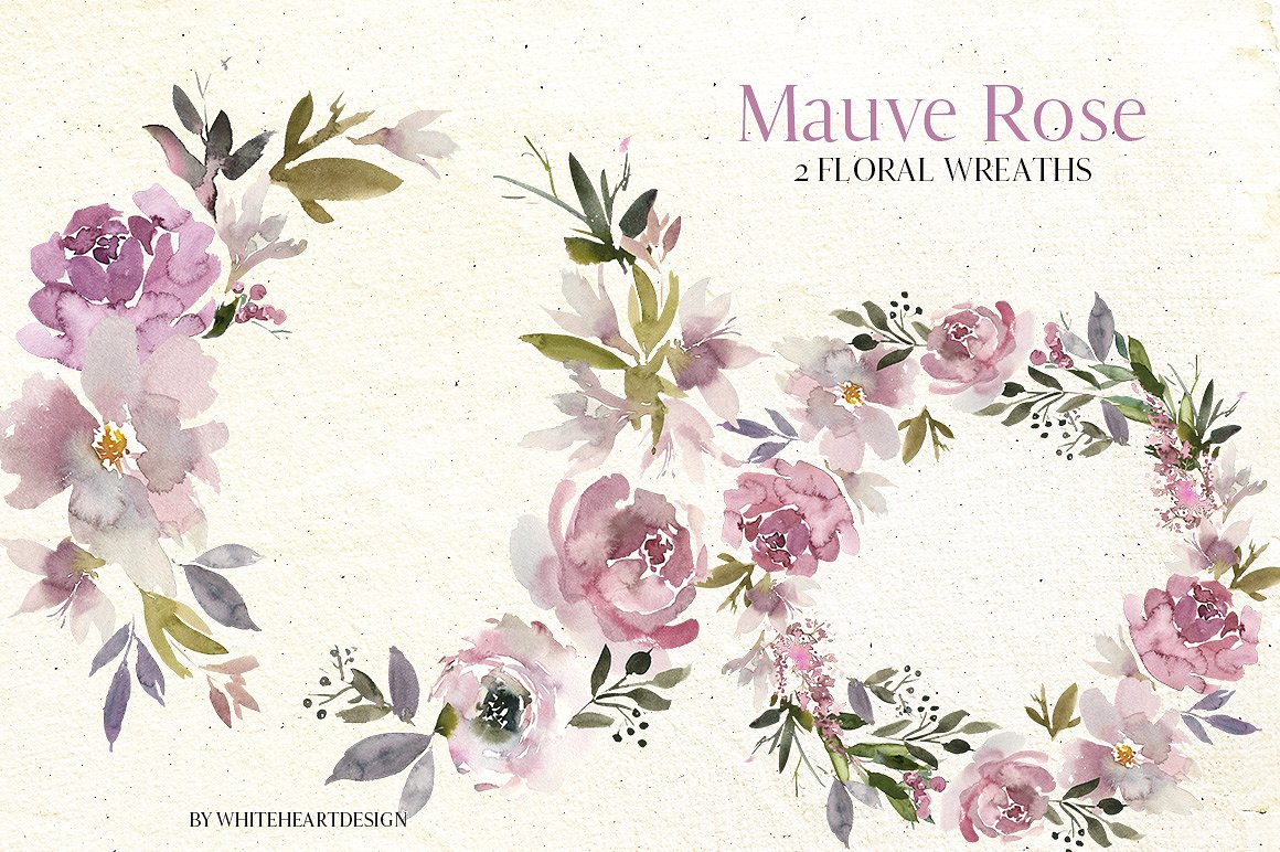 淡紫色玫瑰水彩花卉剪贴画 Mauve Rose Watercolor Floral Clipart插图2