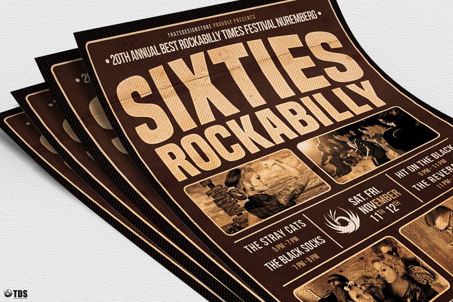 六十年代摇摆舞音乐会传单PSD模板 Sixties Rockabilly Flyer PSD插图(4)
