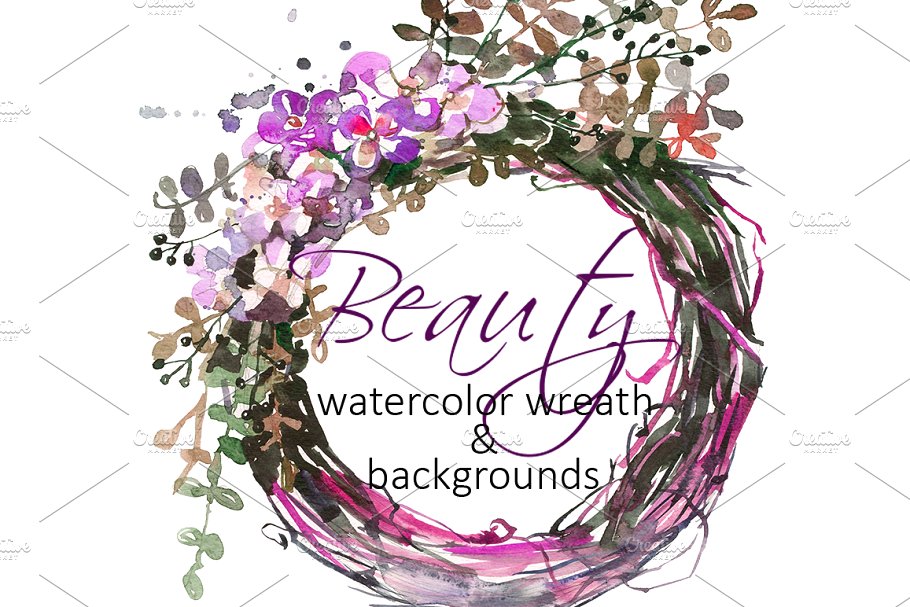 水彩花环剪贴画 Watercolor Floral Wreath Clip Art插图3