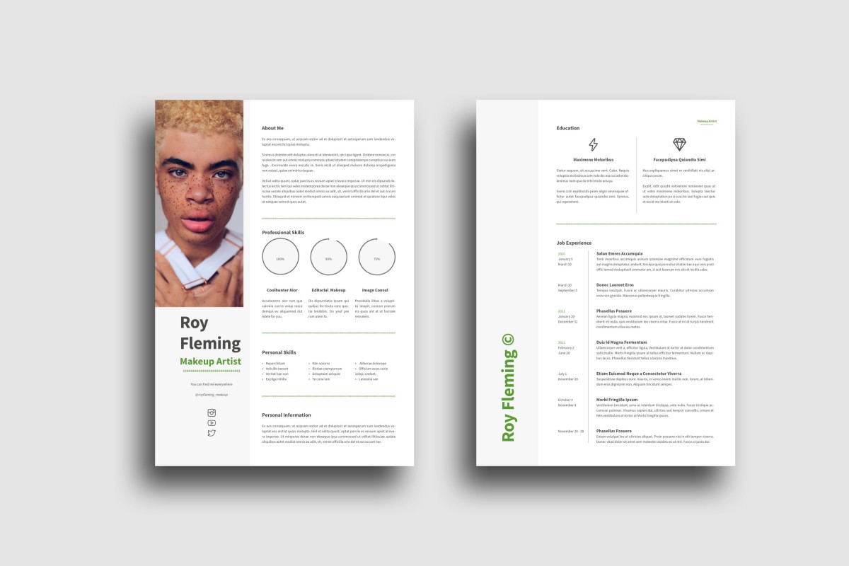 化妆师简历模板 Free Resume CV InDesign Template, Makeup Artist Edition插图(2)