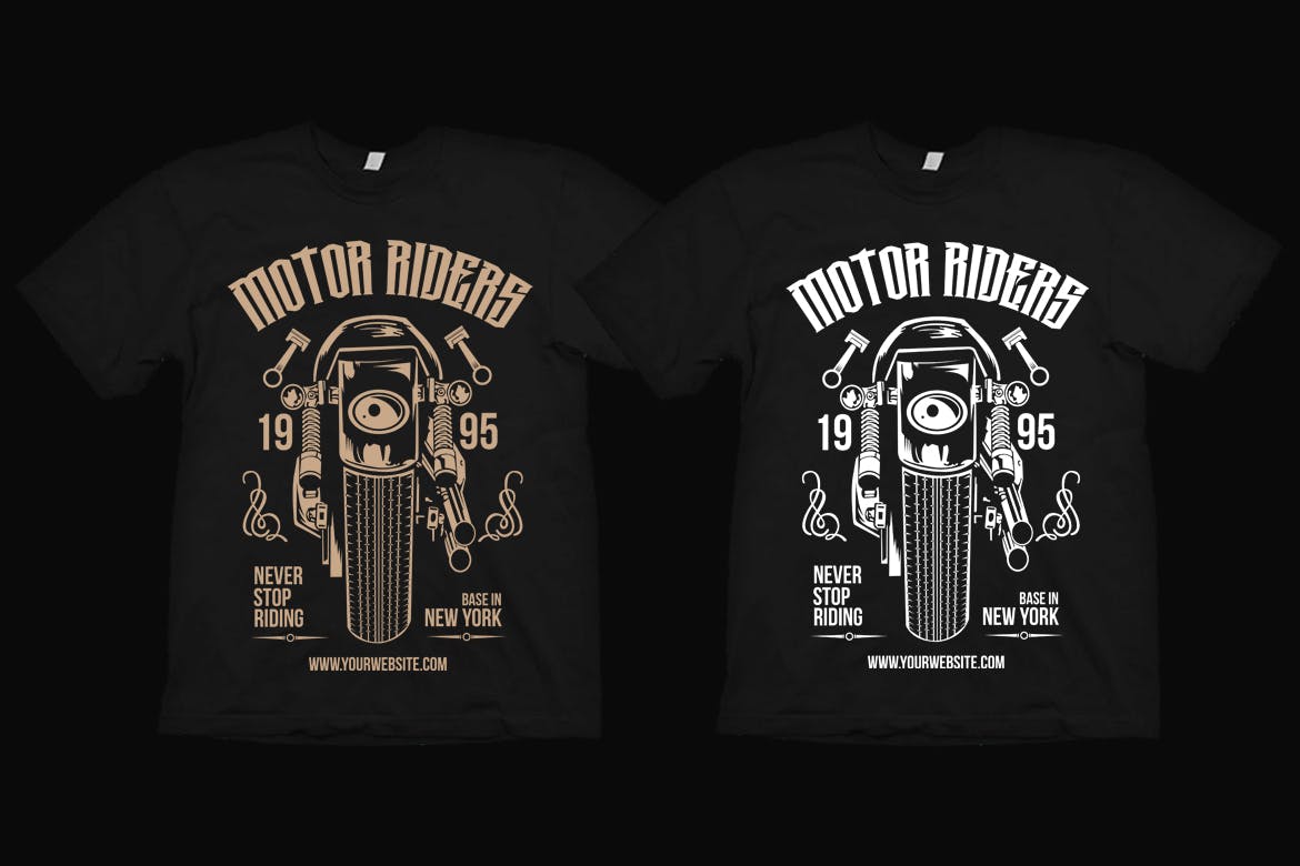 摩托车骑手手绘插画T恤印花设计模板 Motorcycle Riders T shirt Design Template插图3