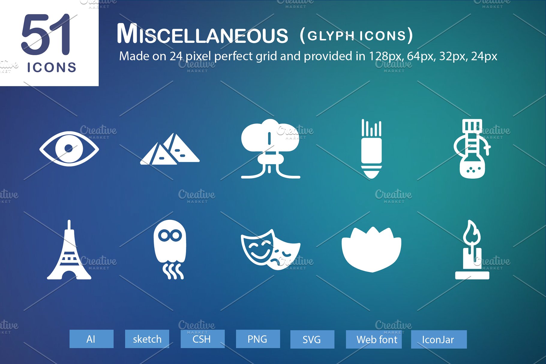 51个不同领域的混合符号图标 51 Miscellaneous Glyph Icons插图