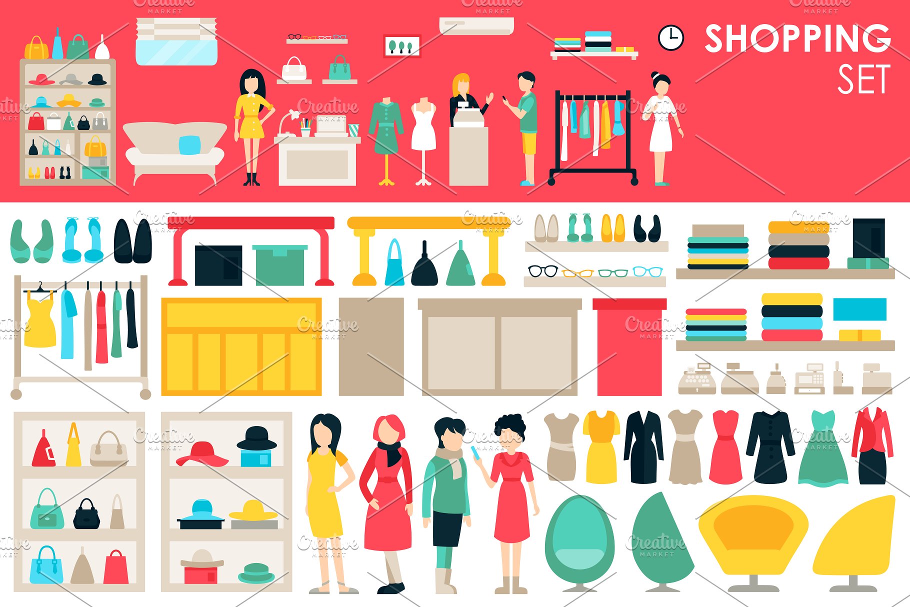 扁平风格购物设计元素合集 Shopping Flat Objects 9 collections插图(4)