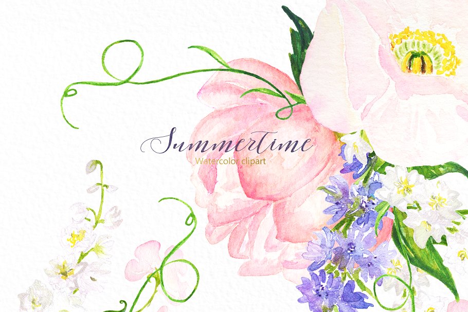 夏季嫩粉色水彩画插画 Summertime soft pink watercolor插图(7)