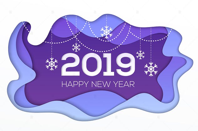 2019年新年剪纸风格插画设计 Happy New Year 2019 – paper cut illustration插图(1)