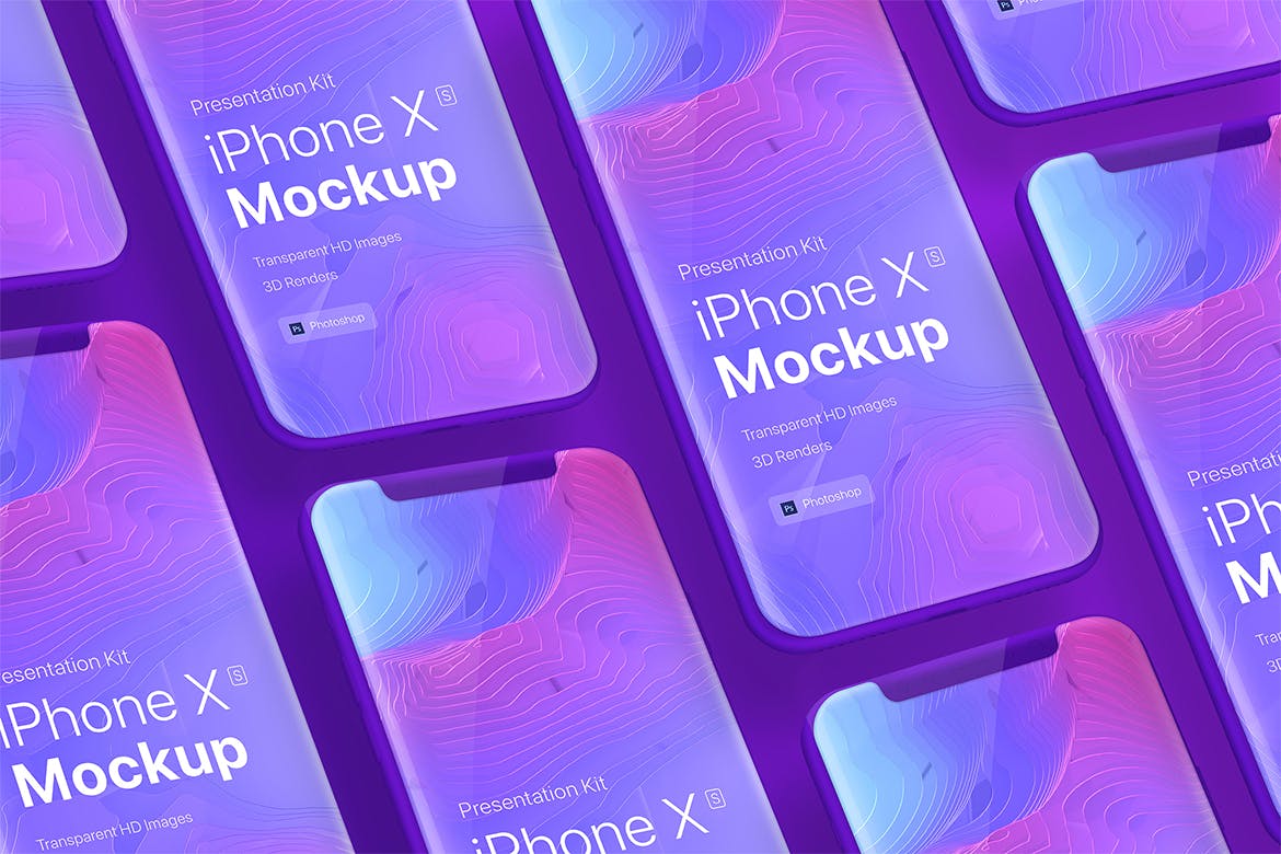 iPhone Xs手机多屏幕平铺演示样机模板 iPhone XS app mobile showcase Mock-Up插图(3)