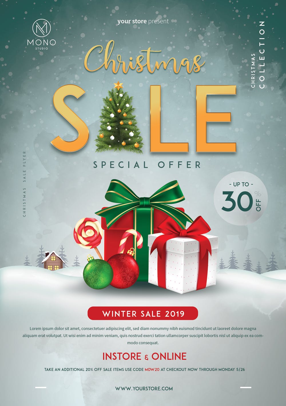 2019年圣诞节年终大促活动海报传单模板 Christmas Sale Flyer插图(1)