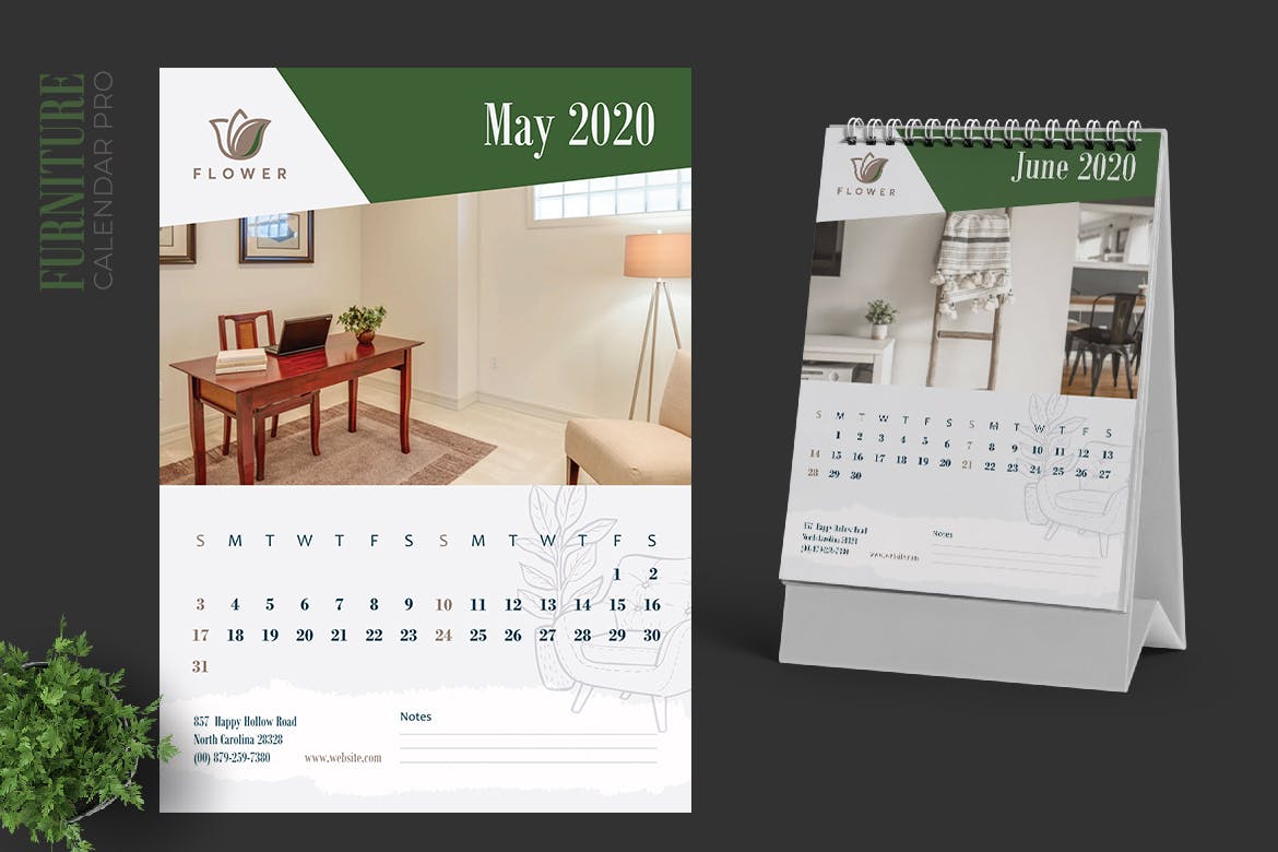 家具/室内装饰设计主题2020年活页台历日历模板 2020 Furniture / Interior Calendar Pro插图(3)