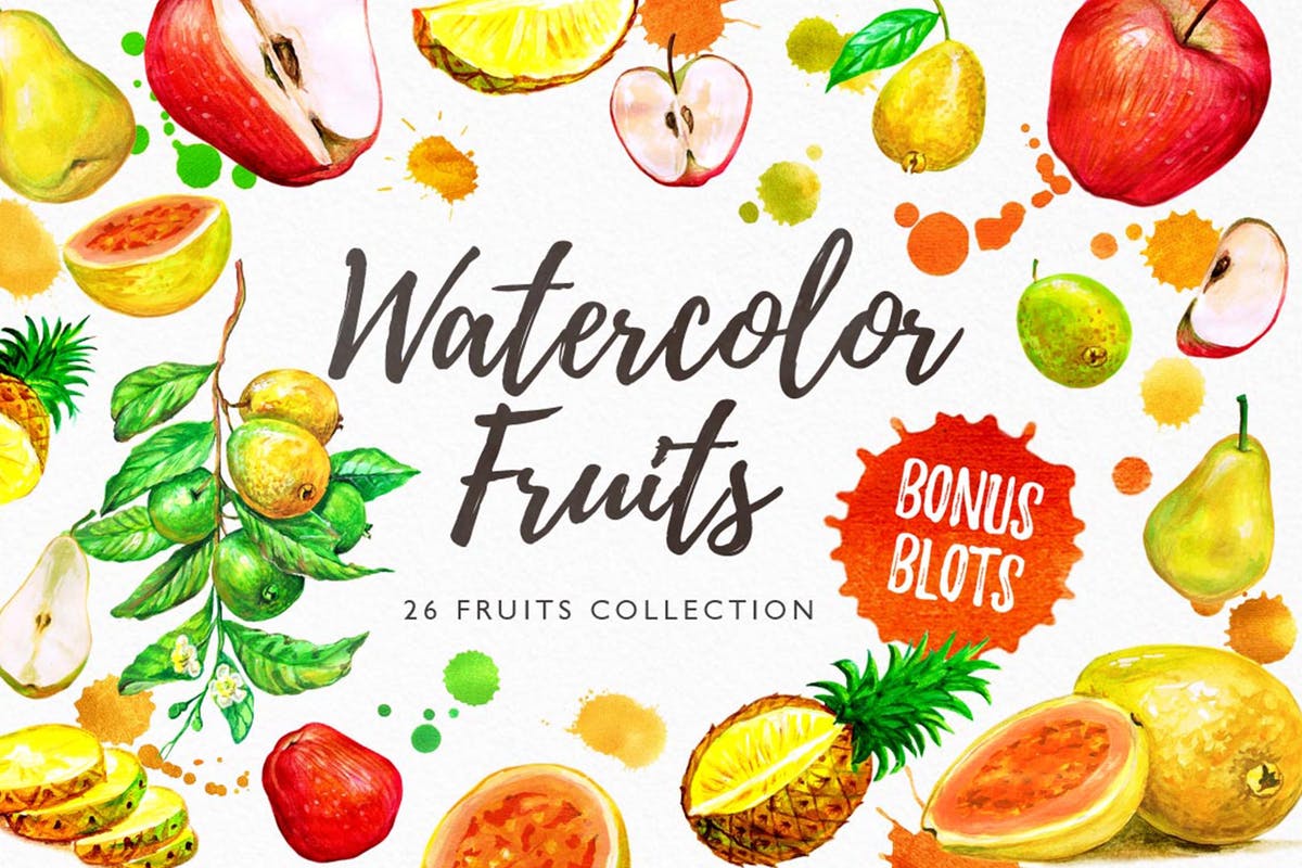 热带水果水彩插画素材 Watercolor Fruits插图