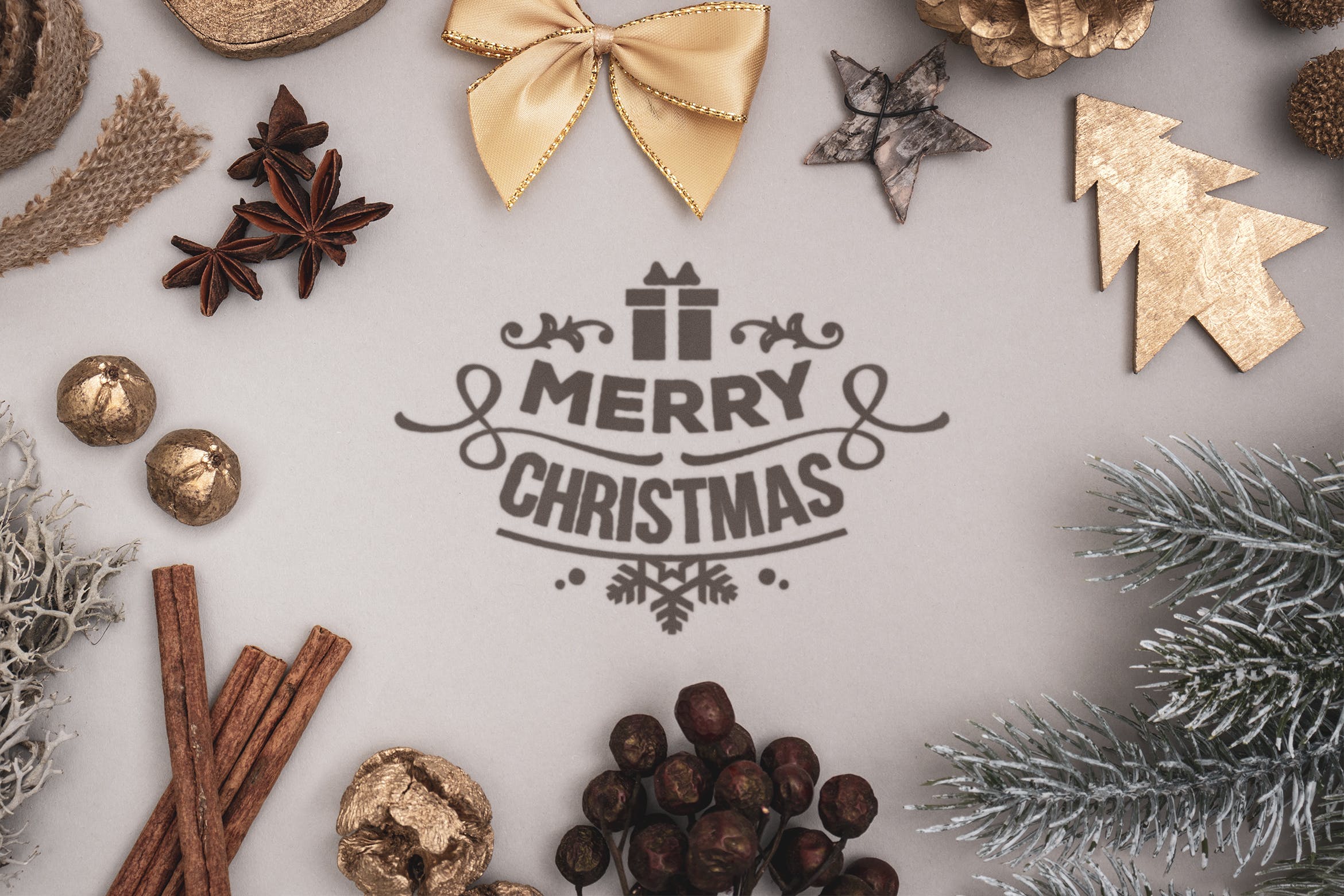 圣诞节主题氛围场景设计样机模板 Natural Christmas background mockup插图
