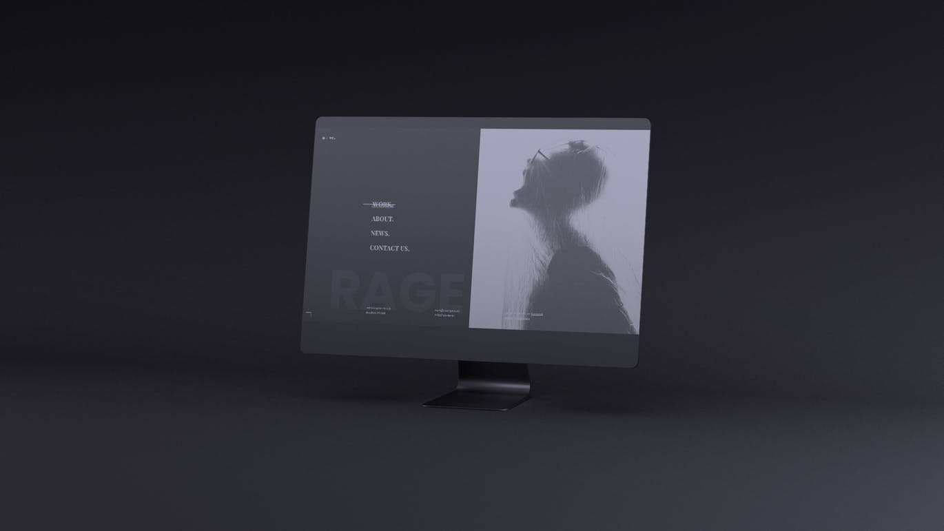 网站UI设计效果图预览黑色iMac电脑样机模板 Dark iMac Mockup插图2