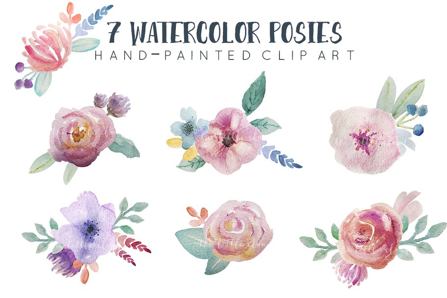 水彩花卉素材集（元素、花环&花框） Go Floral! watercolor clip art set插图2