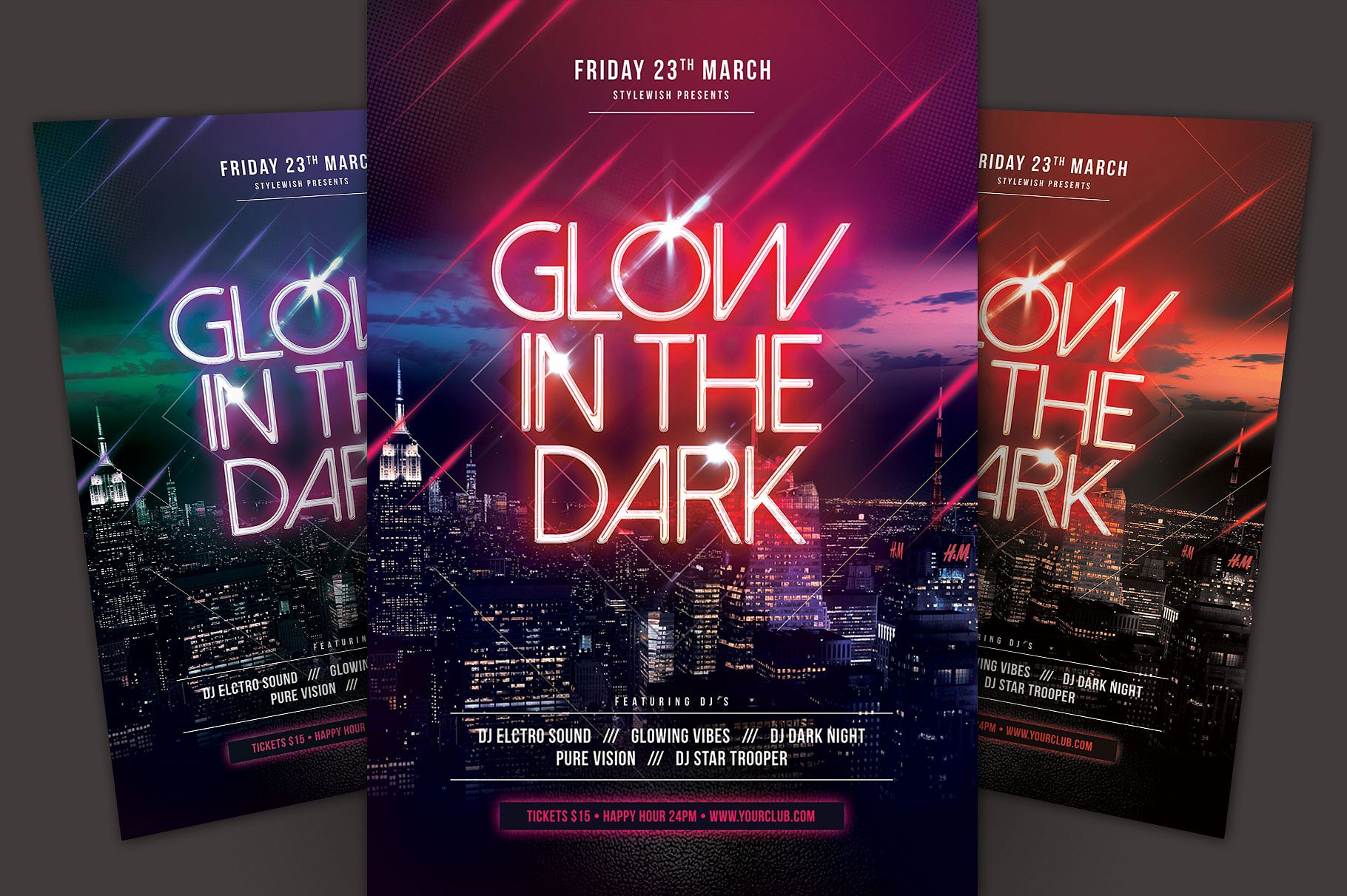 多用途城市活动宣传传单模板 Glow In The Dark Flyer Template插图