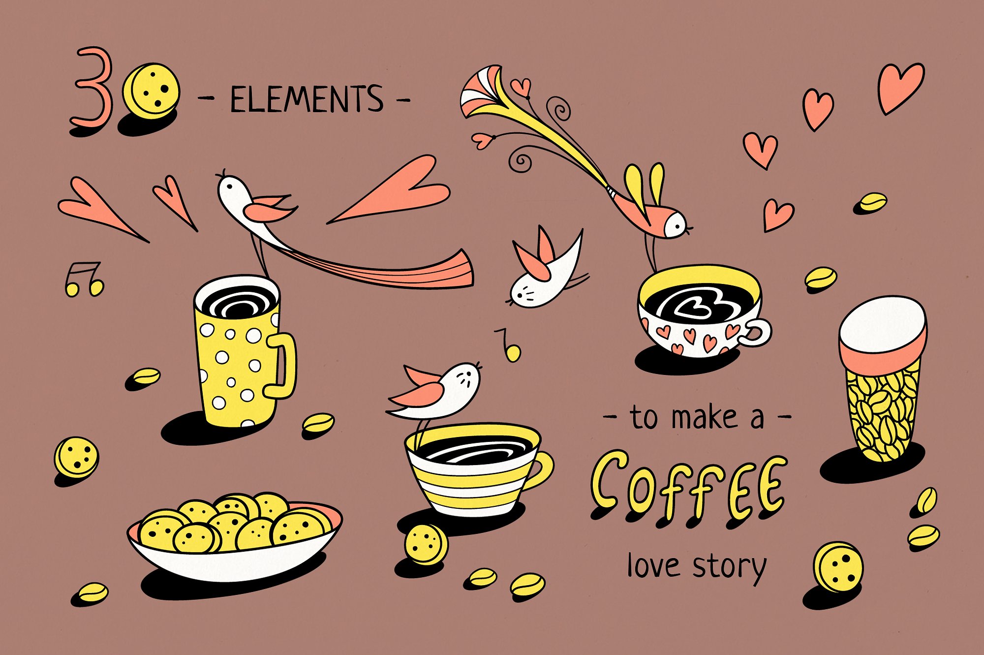 EVERY EARLY BIRD NEEDS COFFEE-手绘卡通咖啡插图素材下载[eps,png]插图2
