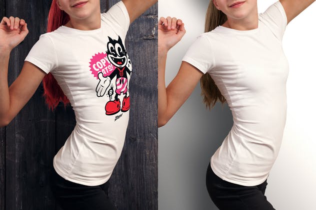 女版圆领印花T恤样机 Crew Neck T-shirt Mock-up Female Version插图(8)