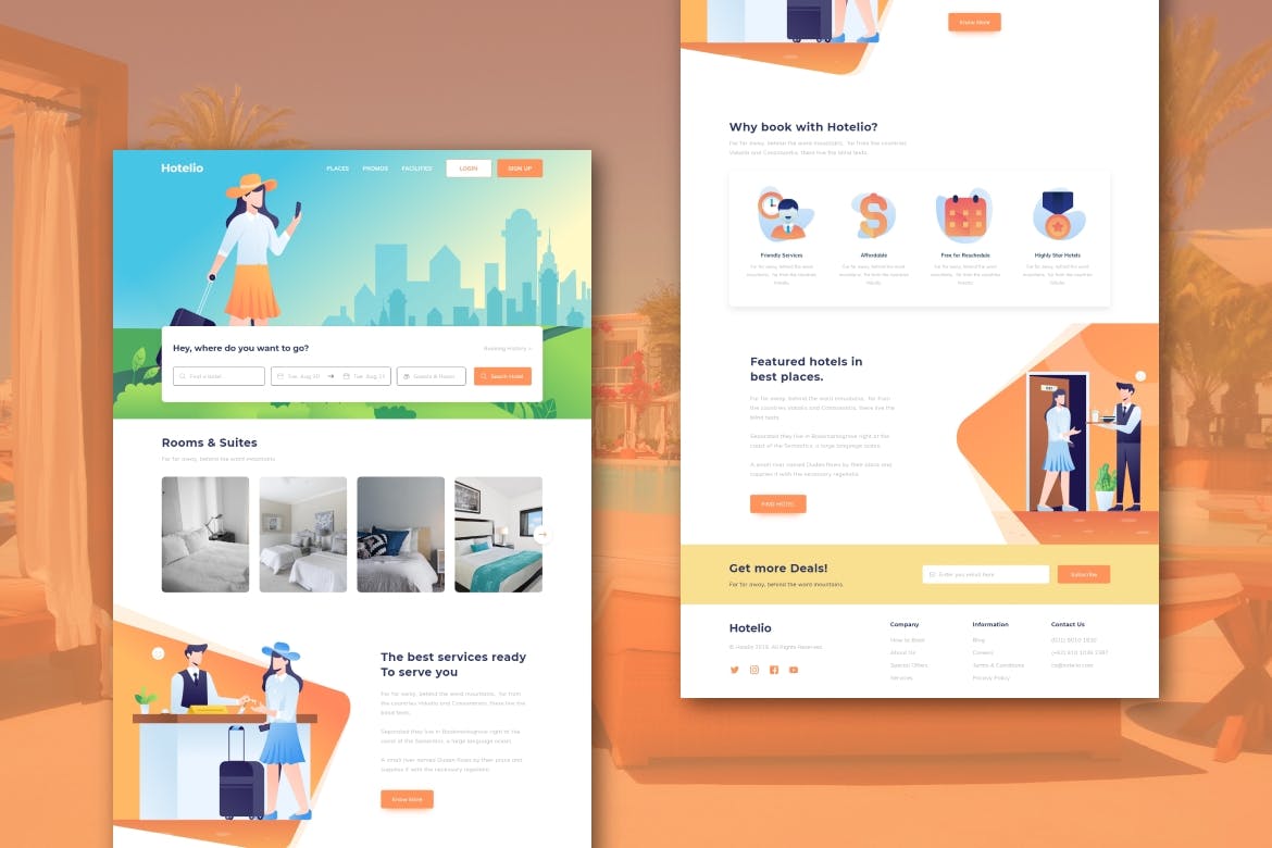 旅行酒店预订网站主页设计XD模板 Hotelio – Booking & Travel Homepage (XD Template)插图(1)