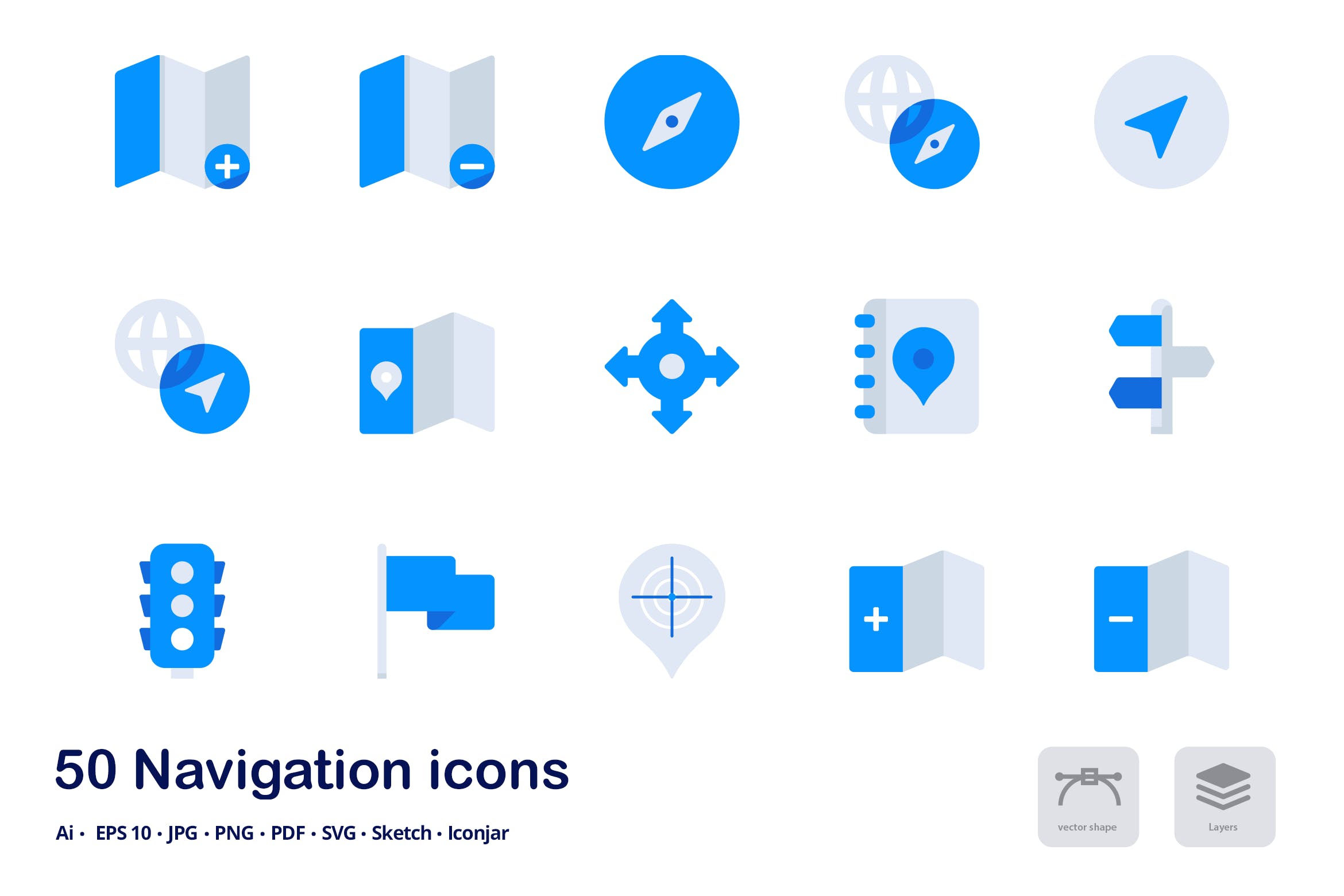 地图导航UI设计双色调扁平化矢量图标 Navigation Accent Duo Tone Flat Icons插图